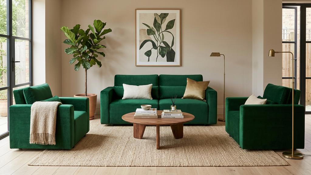 Wohnzimmer-Set Komo: Zweisitzer-Sofa mit Schlaffunktion und 2 ausklappbare Sessel, Velours, Family Meble