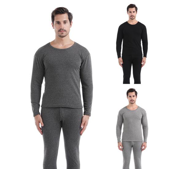 Комплект из 2 предметов: зимний мужской термобелье с круглым вырезом и длинным рукавом, теплый, плотный, высокоэластичный, облегающий, с открытой промежностью, мужской пижамный комплект со спортивными штанами