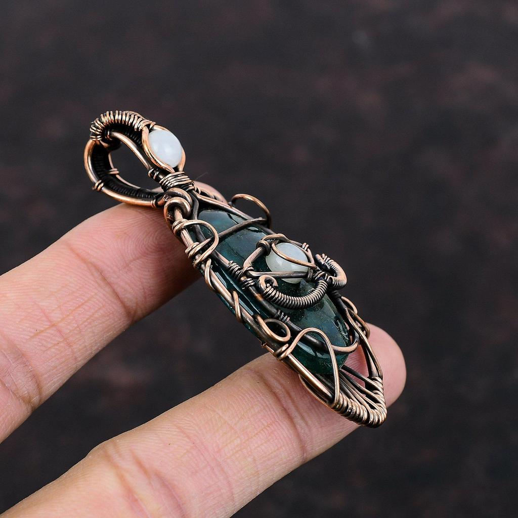 Дурной глаз Неоновая вспышка Лабрадорит Кулон Медная проволока Обернутая подвеска с драгоценным камнем Радуга Кулон из лунного камня Кулон ручной работы Ювелирные изделия из медной проволоки