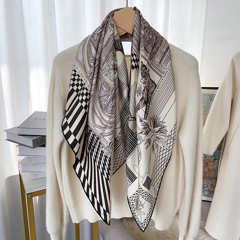 Elegant Thickened Mulberry Silk Twill Scarf/Shawl - Dual-Color Print for Women