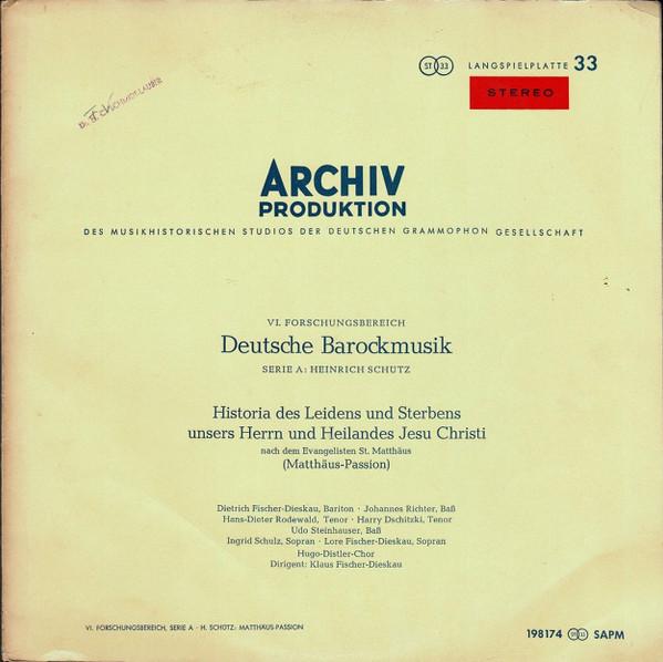 LP Record HEINRICH SCHTZ Historia Des Leidens Und Sterbens U 198174SAPM Archiv Produkti 1962 Germany Classical Used