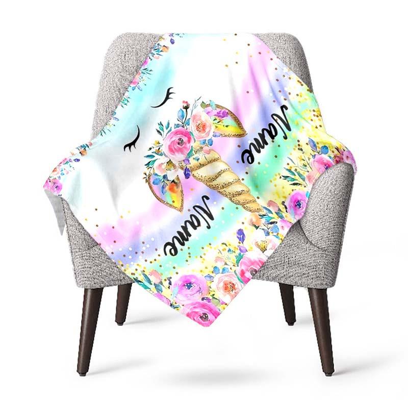 Floral Unicorn Customize Your Name Blanket Used For Chair Office Sofa Bed Camping Soft And Warm Giving Friends And Relatives Birthday Graduation Gift