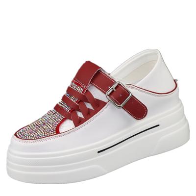 Модные женские босоножки из кожи со стразами 8 см, сандалии с пряжками, летние модные кеды на платформе и танкетке, удобная женская обувь