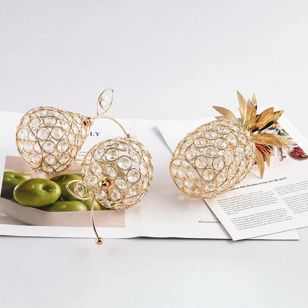 Metal Fruit Figurine Artificial Crystal Pear Ornament Gold Crystal Pear Ornament Living Room