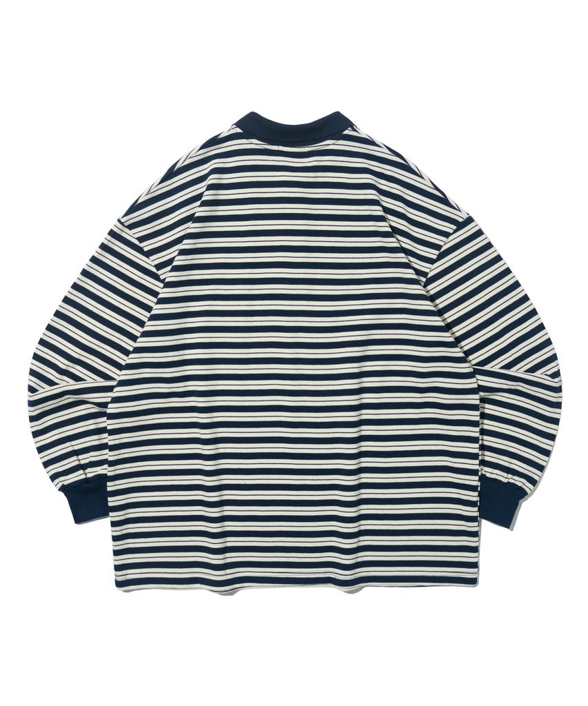 TAILOR STUDIO Oxford Striped Collared Long Sleeve Tee (Navy/White)