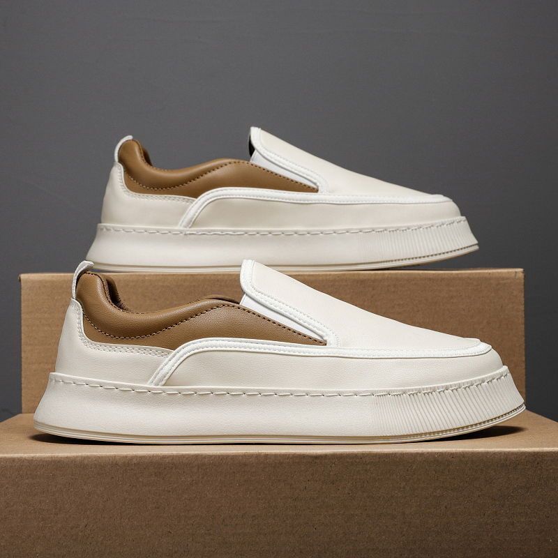 Мужская обувь 2025 новая ленивая кожаная обувь на одной педали мужские дышащие и легкие кеды повседневные нишевые нескользящие и износостойкие трендовые туфли