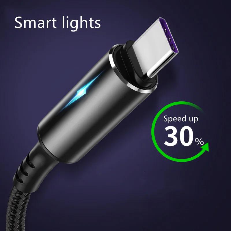 Type-C Cable 5A LED Fast Charging Data Cord for Samsung Android Mobile Phone Accessories Charger Cables