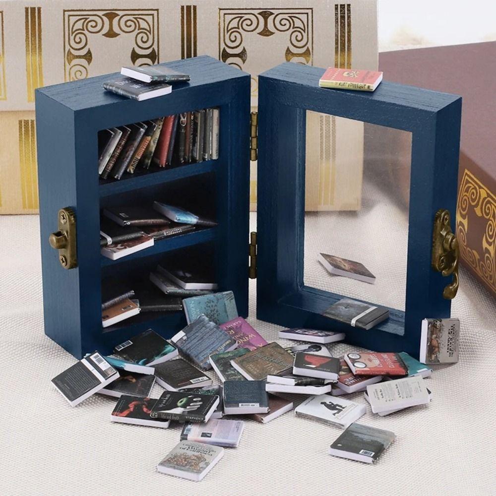 Wooden Pocket Anxiety Bookshelf Home Decoration Tiny Book Library Miniature Bookshelf Tabletop