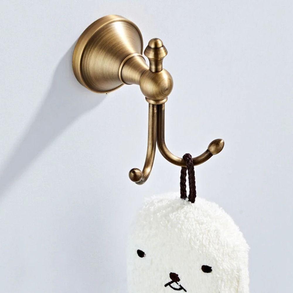 Wall Mount Antique Brass Towel Hook Double Hook Door Wall Hook Retro Robe Hooks  Home Decor