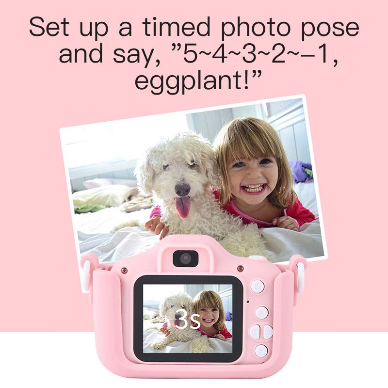 Детская мини-камера Мультяшный кот Игрушки для девочек и мальчиков Подарки на день рождения 1080P HD 2-дюймовый экран С силиконовым чехлом Запись жизни Камера