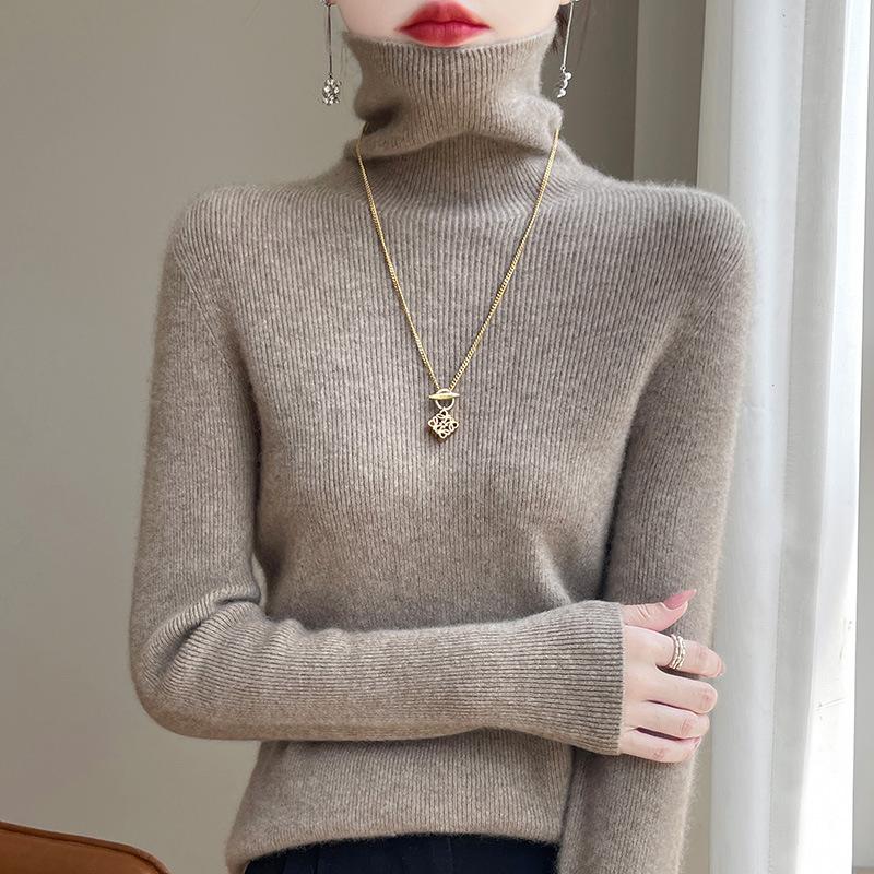 INDFS Women's Fashion Casual Fall Winter Solid Color Print Long Sleeve High Neck Sweaters