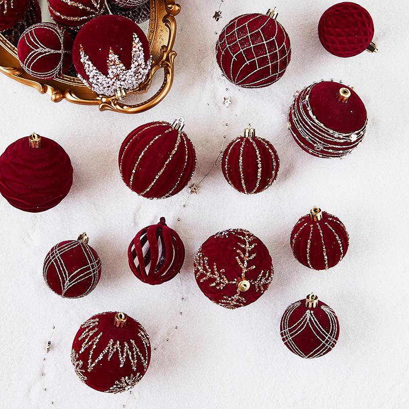 Hand-Painted Wine Red Christmas Ornament - Flocked Hanging Ball for Trees, Hotels, Malls, and Window Displays