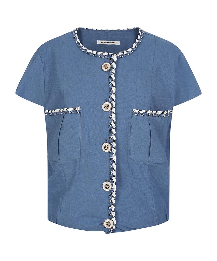 MAREMONTE Contrast Line Short Sleeve Blouse_M235Mbl34S0