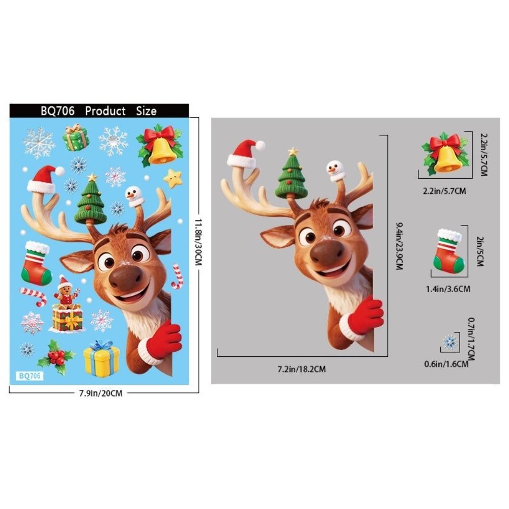 Electrostatic Cartoon Santa Glass Decals Holiday Window Stickers  Window Display