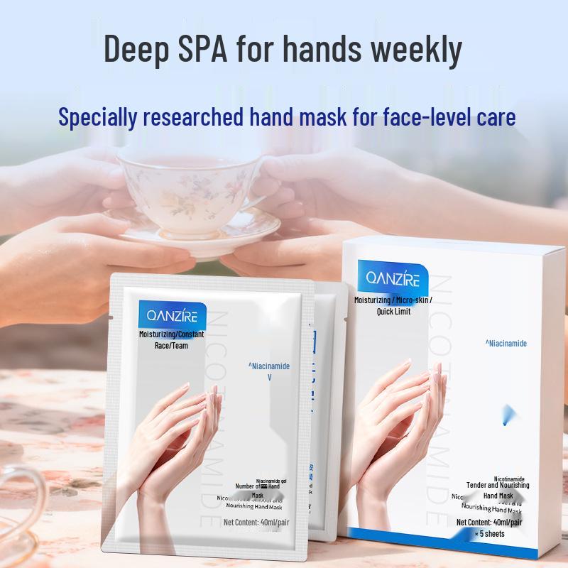 Qianzi Увлажняющая маска для рук с ниацинамидом: Питательные, против трещин, увлажняющие перчатки для гладких, мягких рук.