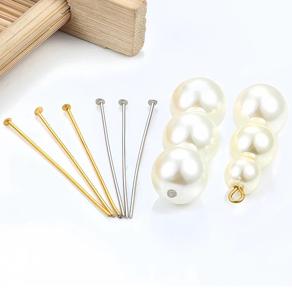 50-100Pcs Stainless Steel Flat Heads Needle Earrings Head Eye Pins Gold Plated for Jewelry Findings Making Accessories Supplies