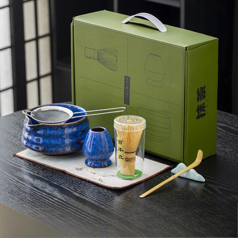 Набор из 7 предметов: керамический венчик для чая, блендер, кисточка для матча, градиентная чаша для матча, чайный набор, подставка, чайные чаши, чайные чашки, подарки