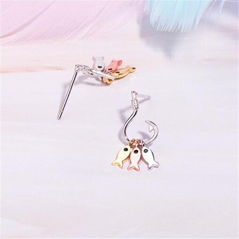 New Original Creative 925 Sterling Silver Hook Three Fish Stud Earrings For Women Girl Piercing Earings Jewelry E416