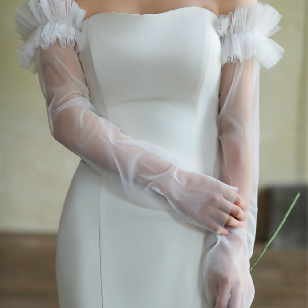 Korean Style Wedding Long Sleeves Solid Color Pleated Lace Arm Covers Bridal Arm Sleeves Female