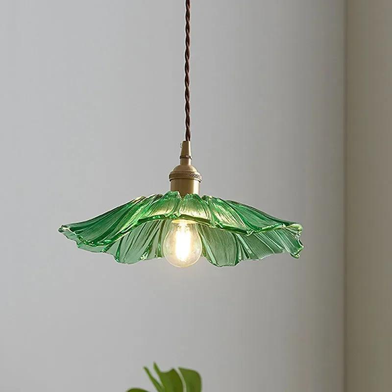 Скандинавский Простой Японский Ретро Ресторан Светильники Вход Балкон Эркер Проход Форма Листа Лотоса Люстры Полностью Медные Стеклянные