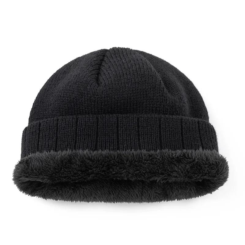 WTEMPO Большие размеры однотонные теплые вязаные шапки с меховой подкладкой осень-зима утепленные ветрозащитные повседневные универсальные шапки