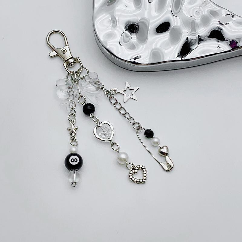 1Pc Diy Accessories 8 Ball Billiards Beaded Butterfly Keychain Y2K Goth Keyring Beaded Pin Love Chain Decoration Bag Pendant