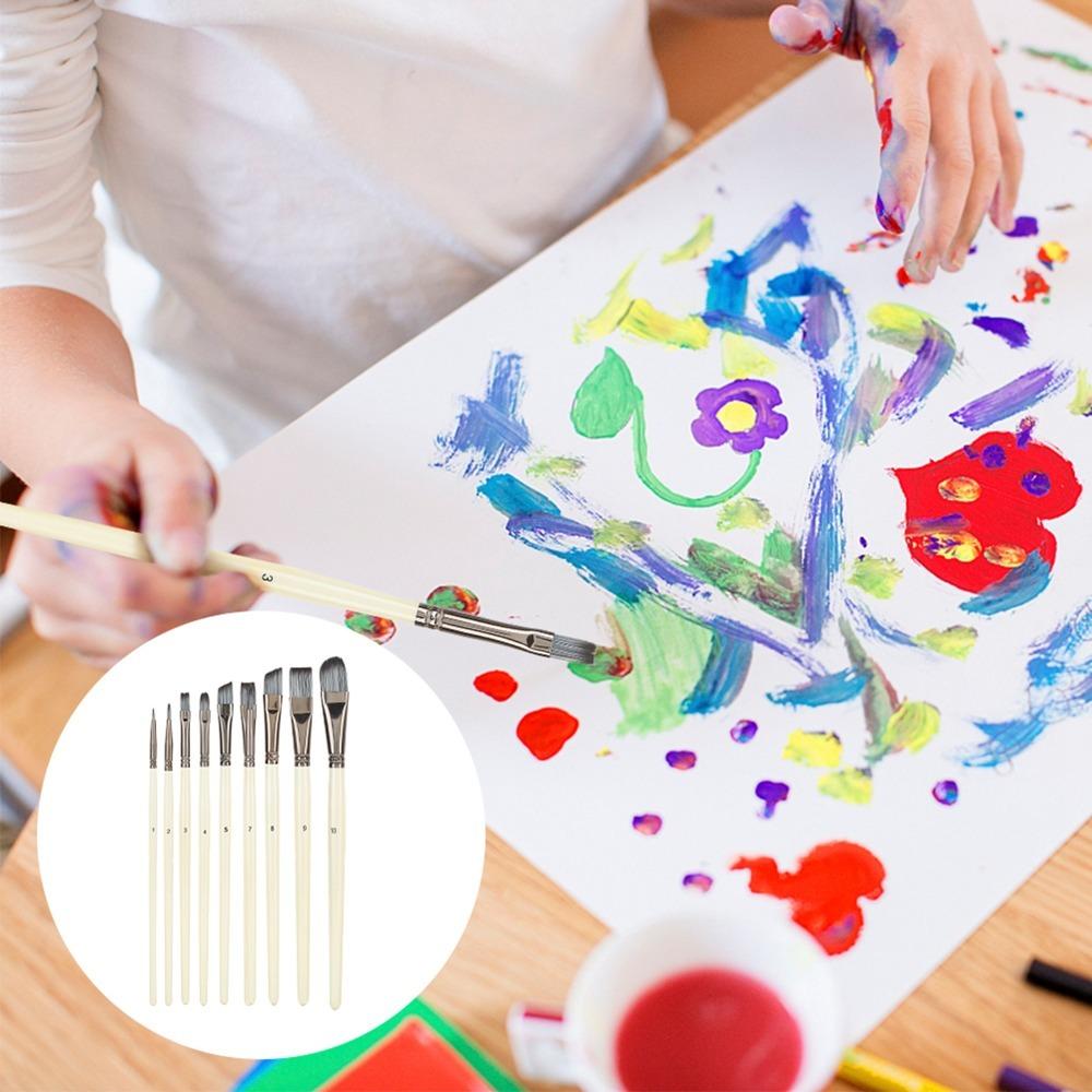 10PCS Multi Size Tips Nylon Fiber Painting Brushes Artist Painting Tool Set Oil Painting