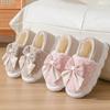 Тапочки из хлопка с бантом, новые туфли для женщин, домашняя обувь на осень-зиму, теплые повседневные меховые тапочки, туфли без застежек на мягкой подошве из хлопка