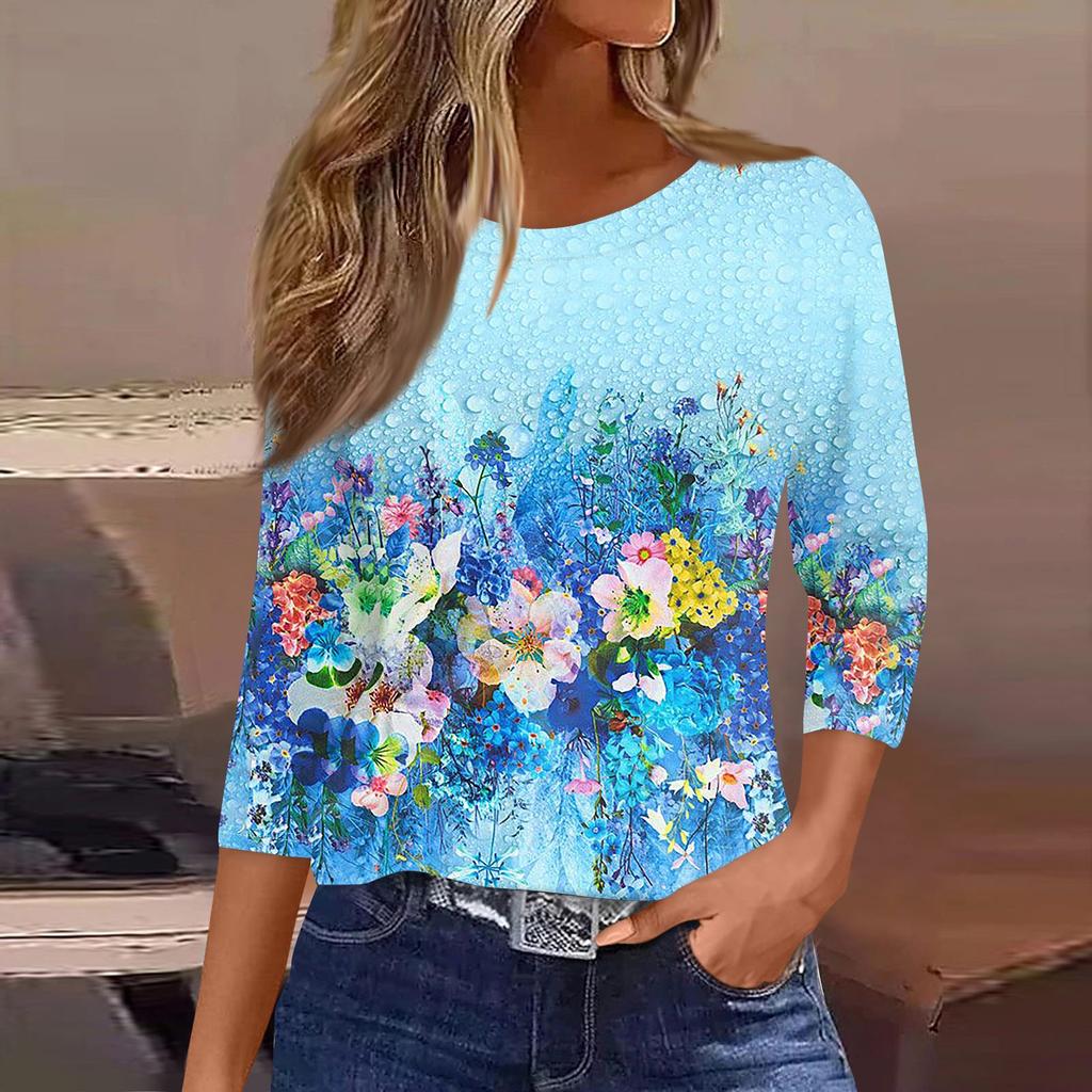 Женская рубашка свободного покроя с рукавом семь четвертей и ретро-цветочным принтом