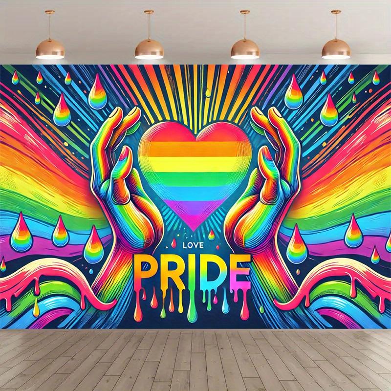 Pride Tapestry Rainbow Heart Wall Art LGBTQ+ Support Decor Colorful Love Hanging Festival Psychedelic Design for Bedroom Living