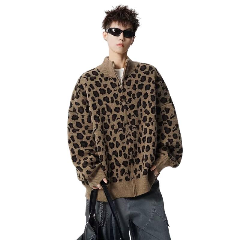 Американский модный мужской ретро-кардиган в леопардовый принт - Свободный крой, повседневная верхняя одежда для пары