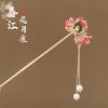 Элегантная заколка для волос с кисточкой в виде цветка для женщин, ручная работа, с капающим маслом, жемчугом, бабочкой, палочка для волос, аксессуары для волос для платья ханьфу, ципао