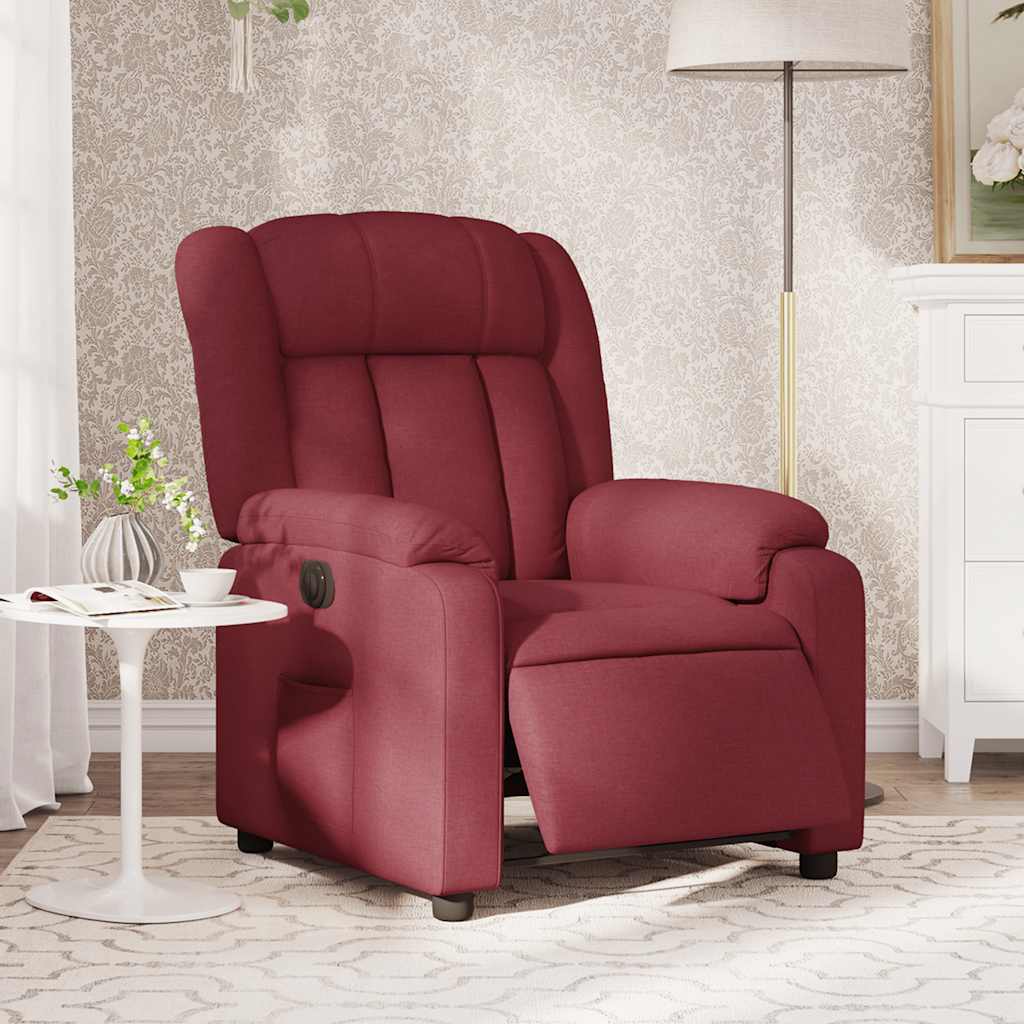 Electric Recliner Chair Burgundy Fabric