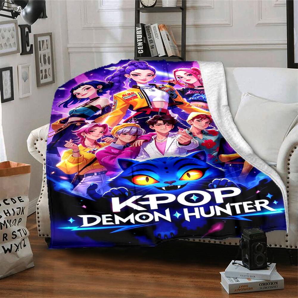 KPop Demon Hunters Theme Printed Blanket - Perfect for Couch, Bed, Travel & Outdoor Use | Machine Washable, Cozy & Durable.