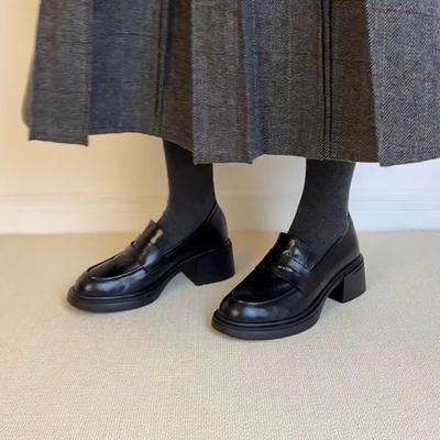 Версия из овчины~ Новые ретро лоферы на толстом каблуке, женские туфли-однопедальки с круглым носком, кожаные туфли на каждый день