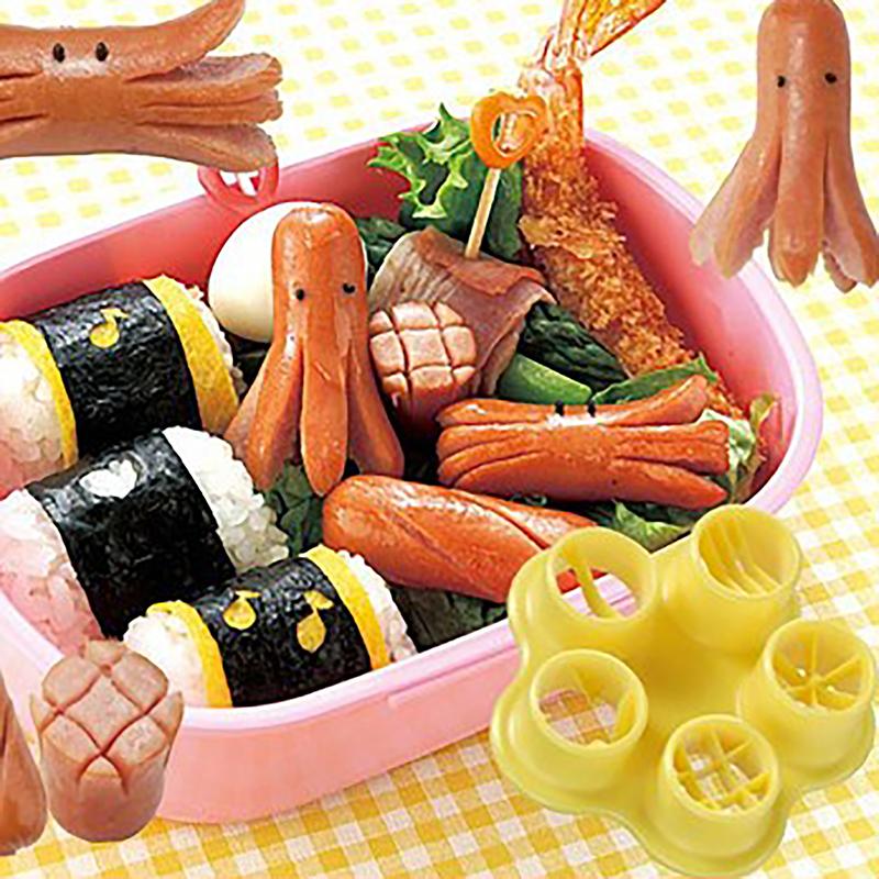 5 в 1 Цветок Краб Осьминог Стиль Ветчина Колбаса Резак Барбекю Собаки Резак Кухня Резка Формы Набор Формы DIY Bento Украшения