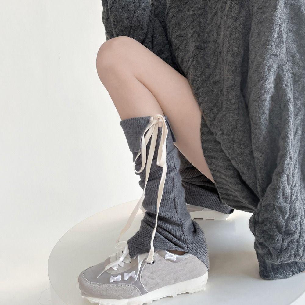 Гетры на шнуровке с бантом Y2K Гольфы до колена Однотонные женские чулки Осень