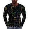 Fun Mathematical Formula Pattern Men's Long Sleeved Casual T-shirts - Soft Medium Stretch Polyester Fabric Spring and Autumn Relaxed Fit Clothing