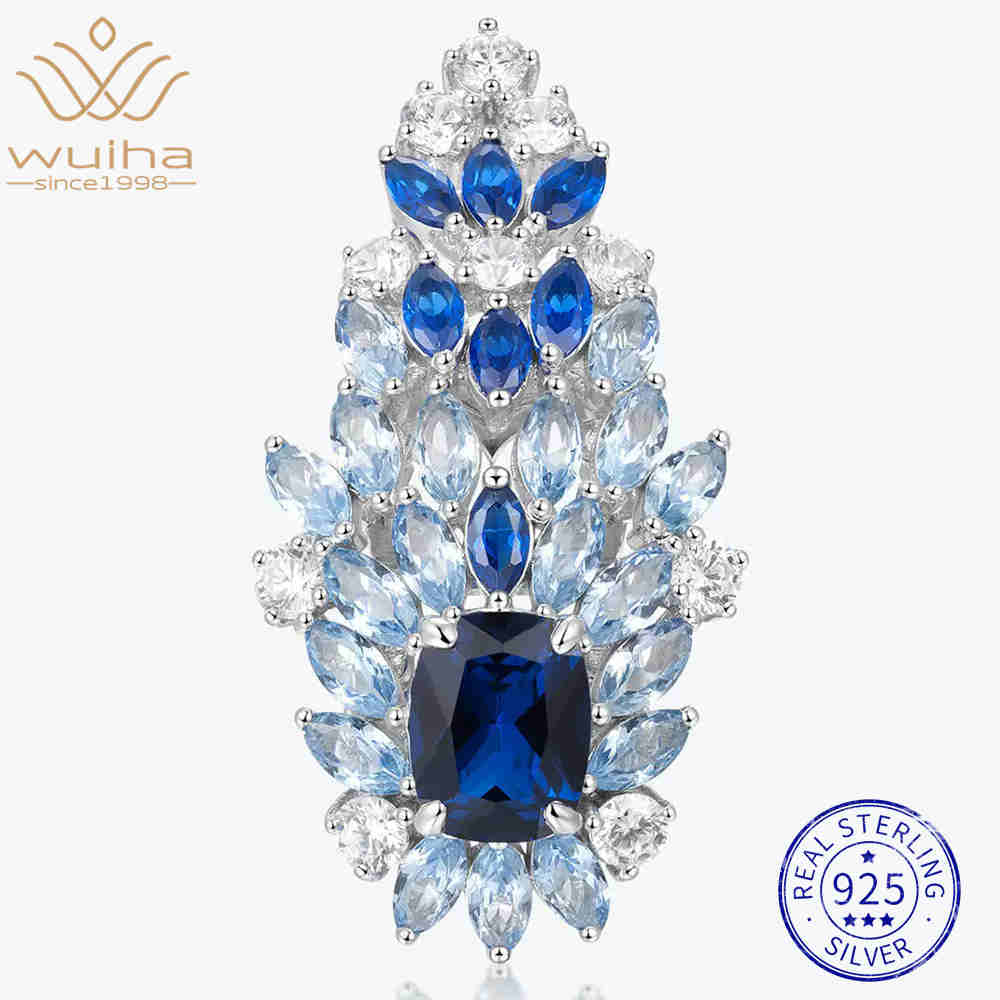 WUIHA Vintage 100% 925 Sterling Silver Lab Sapphire High Carbon Diamond Gemstone Wedding Engagement Cocktail Ring Fine Jewelry