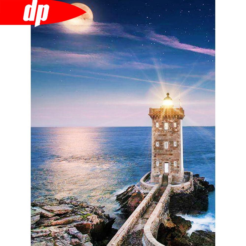 Diamond Painting Landscape Lighthouse Full Round Diamond Embroidery Picture Rhinestone