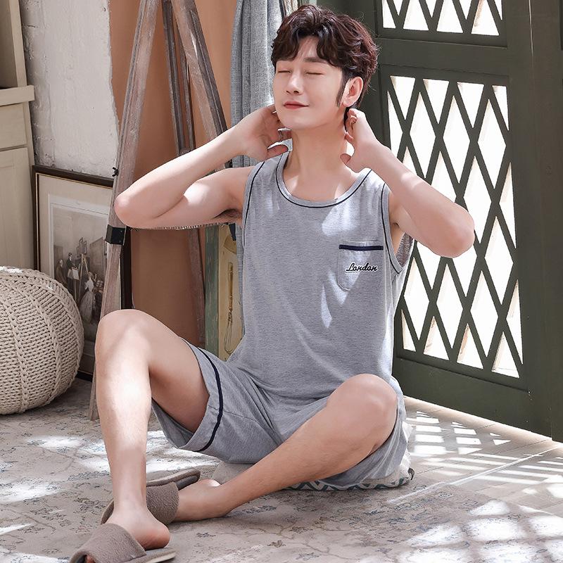 Мужские пижамы без рукавов, летние корейские тонкие повседневные свободные жилет больших размеров, шорты, мужской комплект домашней одежды