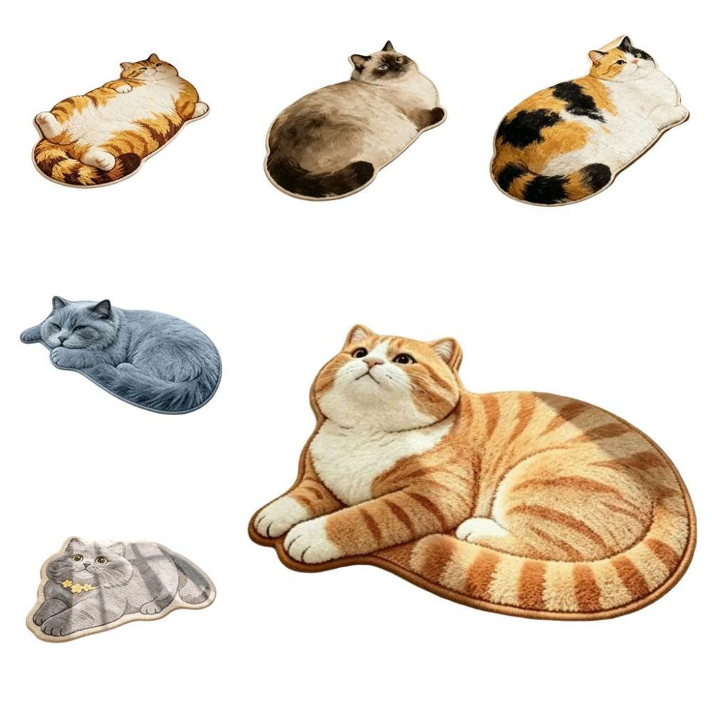 2D Printed Cat Shape Floor Mat Crystal Velvet Bedside Carpet Animal Area Rug Bathroom Floor