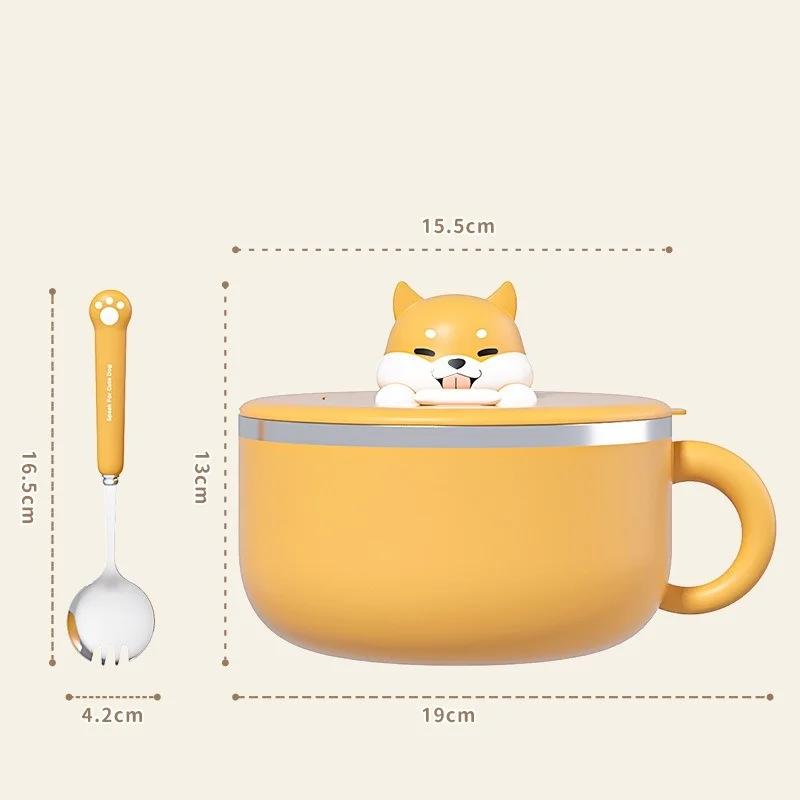 1200ml Noodle Bowl 304 Stainless Steel Bowls with Spoon Cute Large Capacity Fruit Salad Soup Rice Food Container Tableware Gifts