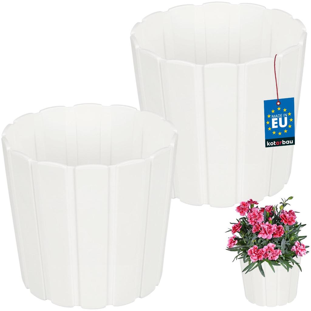 Plastic Flower Pot for Flowers and Herbs on the Balcony or Terrace, White, 15 cm, 2 pcs.