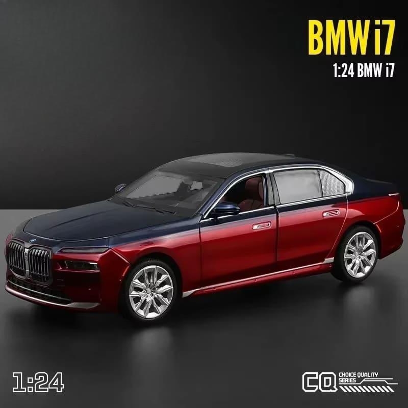 Трендовая симуляция 1:24 BMW I7 G70 Модель легкосплавного автомобиля с коробкой для демонстрации коллекции Миниатюрный автомобиль для дома Декоративные украшения Детские игрушки Мужской автомобиль Подарок