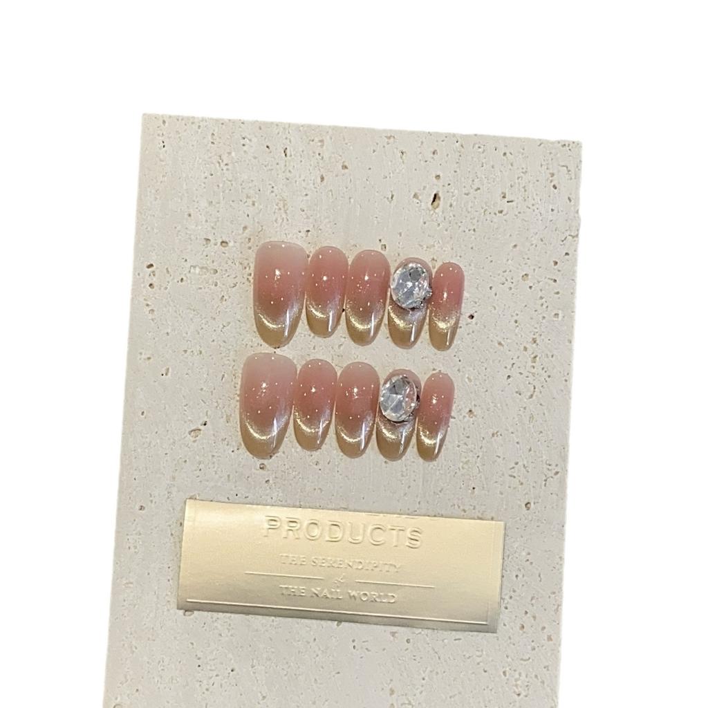 Sweet Peach Gradient Smile French Cat Eye Big Round Diamond Naked Peach Removable Wearable Armor