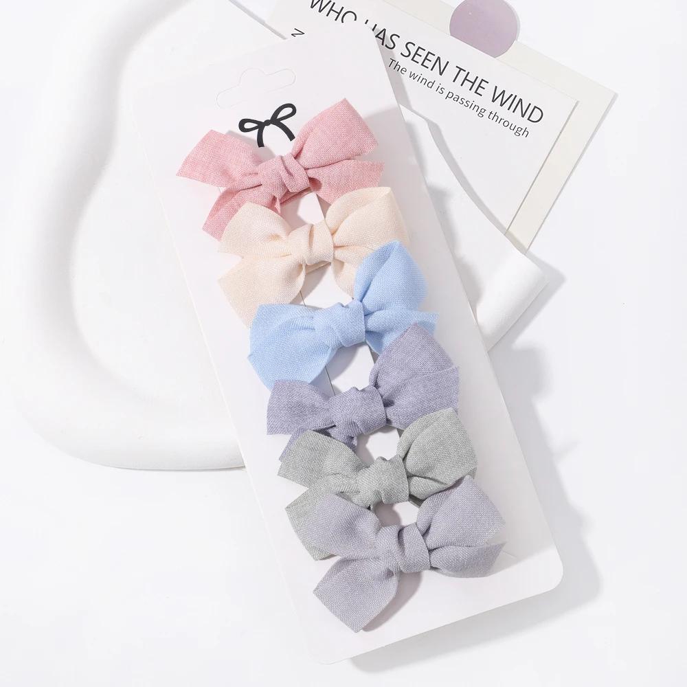 6 шт./набор Мини-заколки-бантики для волос для девочки Свежие однотонные бантики Заколки для волос Сладкий ребенок Бутик Ручная работа Заколки для волос Аксессуары