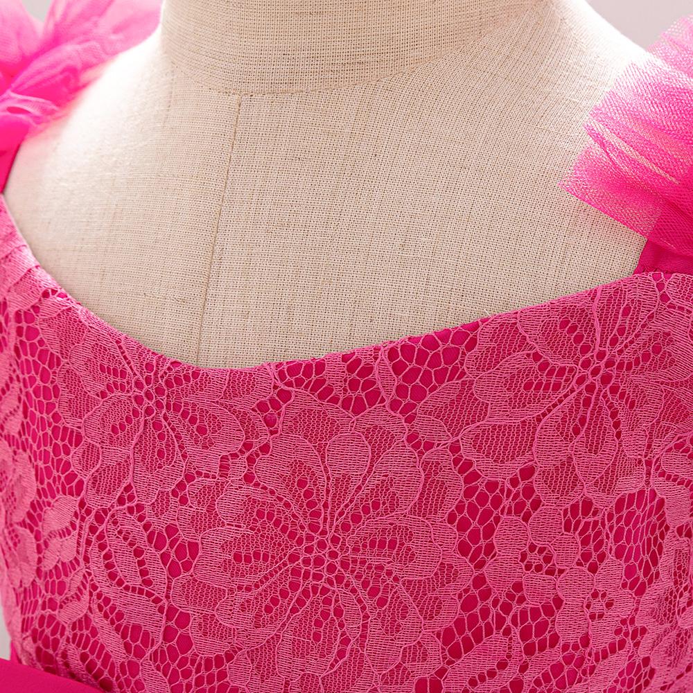 Toddler 1st Birthday Baby Girl Flower Princess Dress Elegant Lace Bow Party Prom Dresses For Kids Pink Wedding Bridemaid Costume