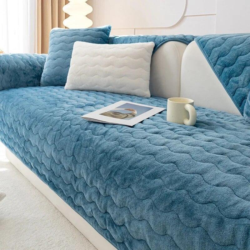 Modern Wavy Line Sofa Cushion Thickened Winter Sofa Towels High-density Thick Plush Anti Slip Soft Anti-static Warm Sofa Covers