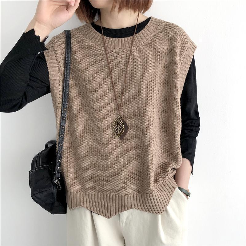 Женские трикотажные жилеты, модные, простые, неровные, осенние, однотонные, свободные, с круглым вырезом, без рукавов, свитера, мягкие, свободные, повседневные, жилеты